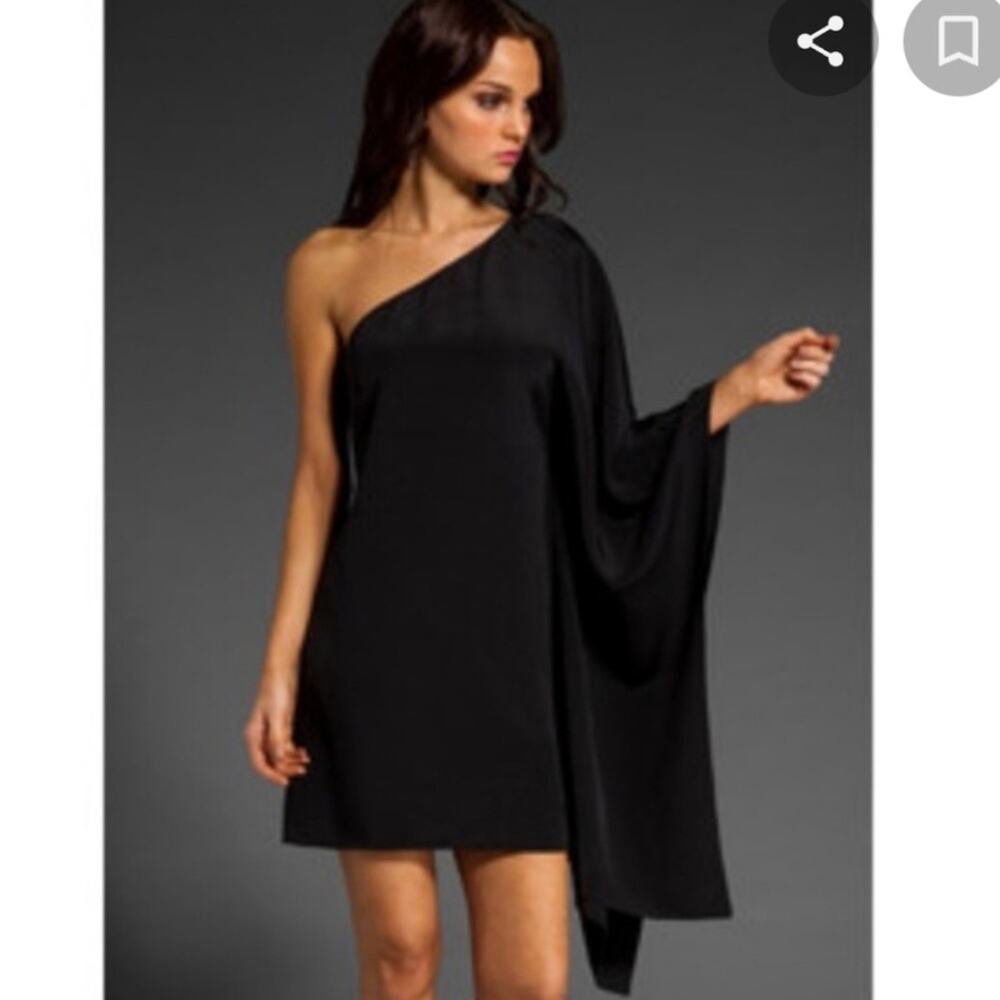 Jay Godfrey black one shoulder draped cape silk dress size 8